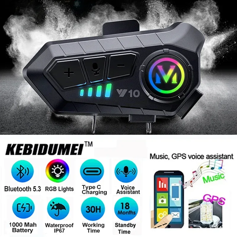 V5.3 Motorradhelm-Headset Bluetooth-Kopfhörer Sprachsteuerung Kabelloses Freisprechsystem Ohrhörer IPx6 1000mAh mit Umgebungslicht