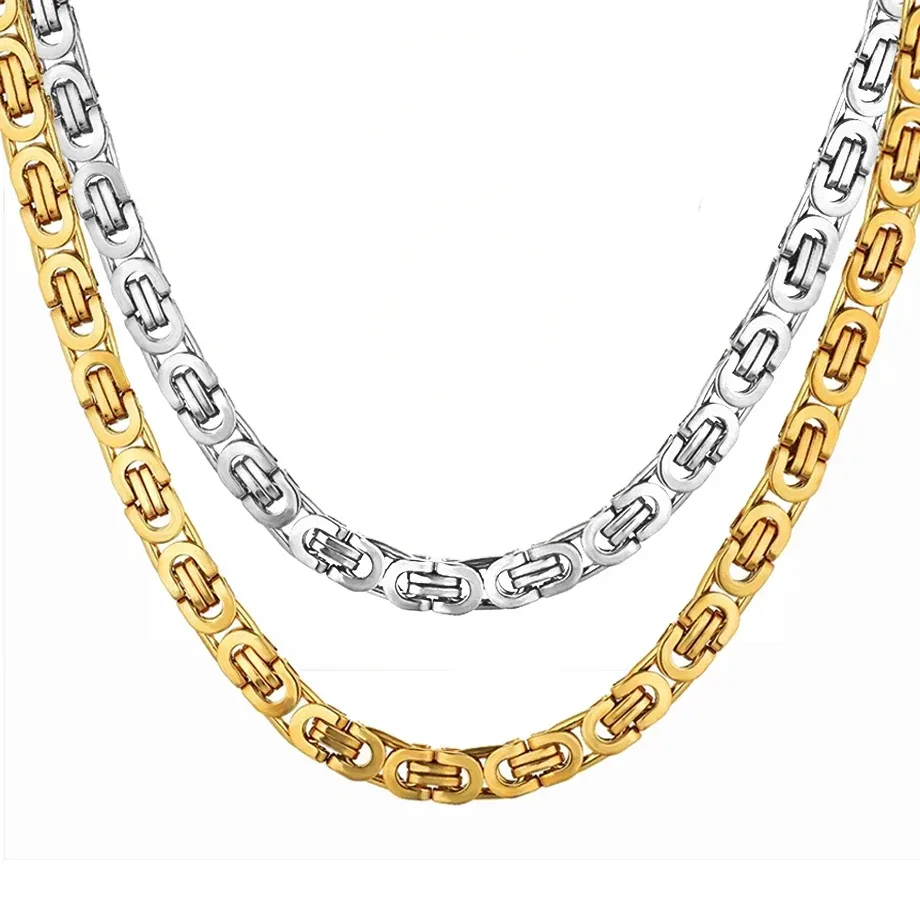 Vintage Byzantinische Gliederkette Halsketten Männlich 6/8mm Gold Silber Farbe Edelstahl Kette für Männer Frauen Punk Schmuck geschenk
