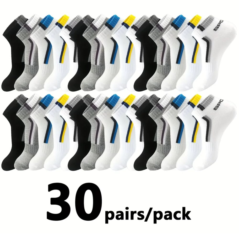 30Pairs Männer Socken Mesh Atmungsaktive Kurze Casual Socken Farbe-block Sport Socke Sport Socken Absorbieren Schweiß Knöchel