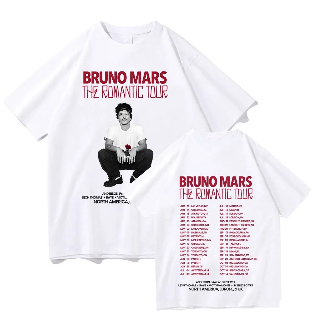 Bruno Mars The Romantic 2026 Tour T-Shirt Bruno Mars T-Shirt Unisex T-Shirt für Jugendliche und Erwachsene Konzert-Outfits Baumwolle Komfortable Schicke Oberteile