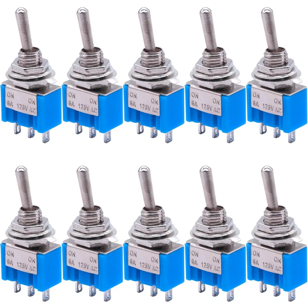 10 Stück SPDT Mini-Kippschalter 3-polig 2 Positionen EIN/EIN Miniatur-Kippschalter 6A 125 V AC MTS-102