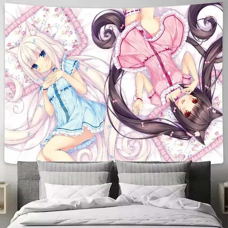 Kawaii HOT Girl Nekopara Wandteppich Dekoration Schlafzimmer Wohnheim Hintergrundtuch Feiertagsheim Party Wohnzimmer Club Wandbehang