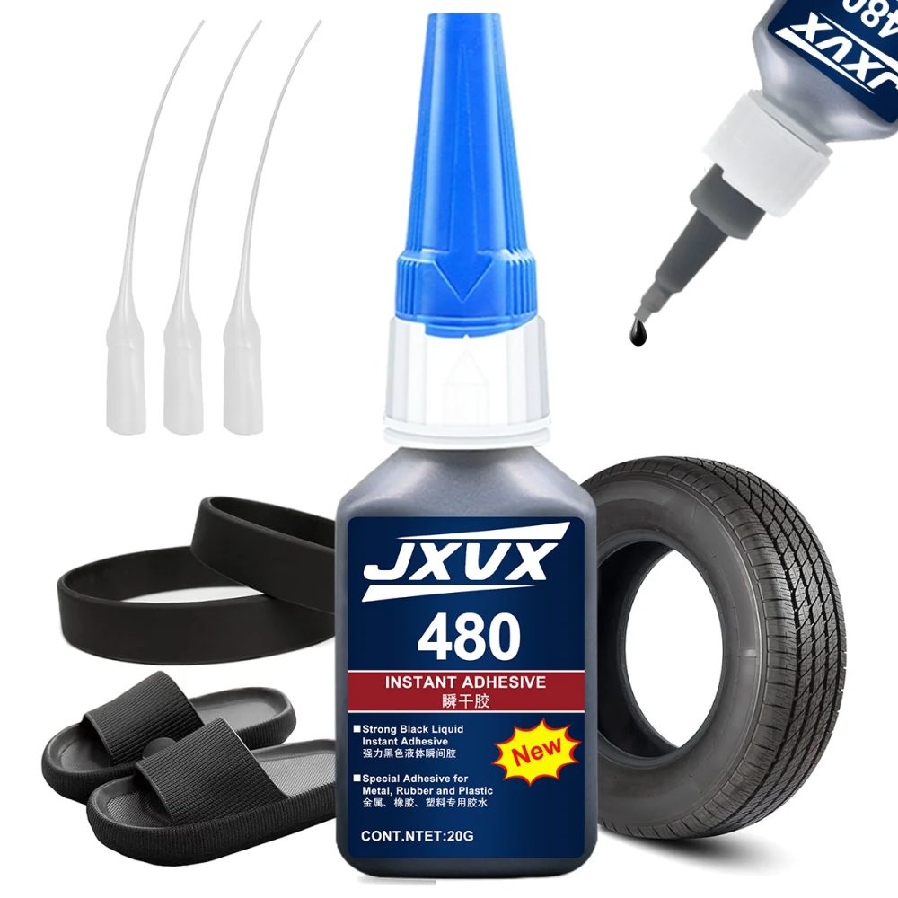 Superkleber schwarz 480, schnell trocknendes Cyanacrylat schwarz für Leder, Gummi, Reifen und Kunststoff. Hochfester Flüssigkleber,  Reparatur von Rissen, Kontakt Mobiltelefon Tablet Reparatur