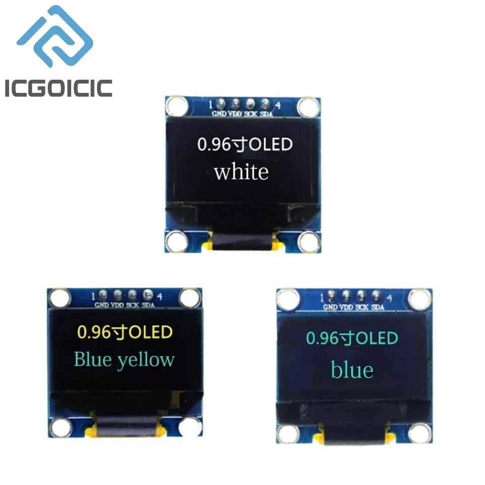 0,96 Zoll OLED-Anzeigemodul 128 x 64 Pixel I2C SSD1306 leuchtende OLED-Bildschirmplatine kompatibel mit Arduino Raspberry Pi ESP32