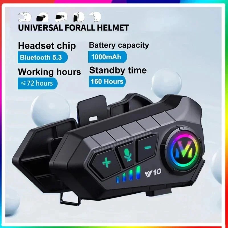 Y10 Motorrad Helm Headset Bluetooth 1000Mah Noise Reduction Drahtlose Freisprecheinrichtung Wasserdichte Motorrad Kopfhörer