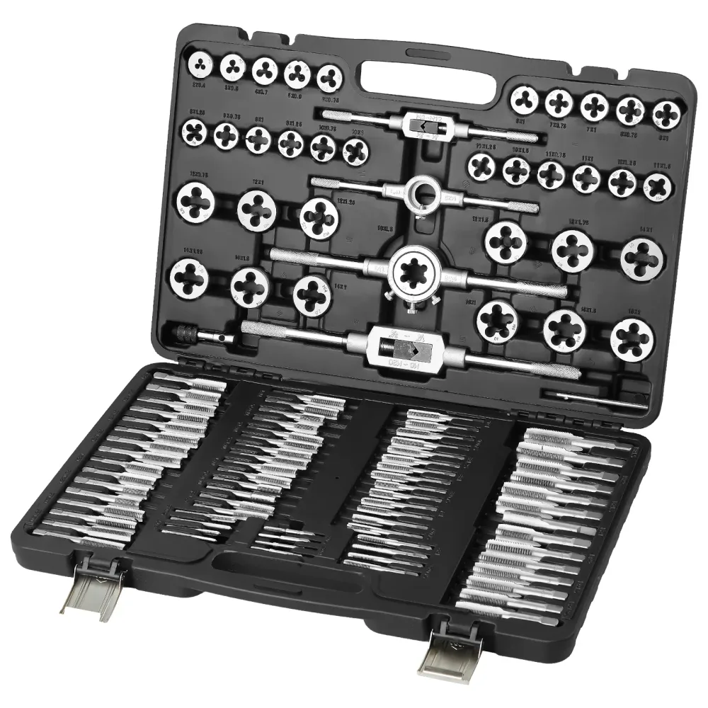 SucceBuy Gewindebohrer- und Schneideisen-Set 40-teilig 110-teilig Metrisch SAE Standard Lagerstahl Gewindebohrer und Schneideisen Essentielles Gewindewerkzeug mit Aufbewahrungskoffer