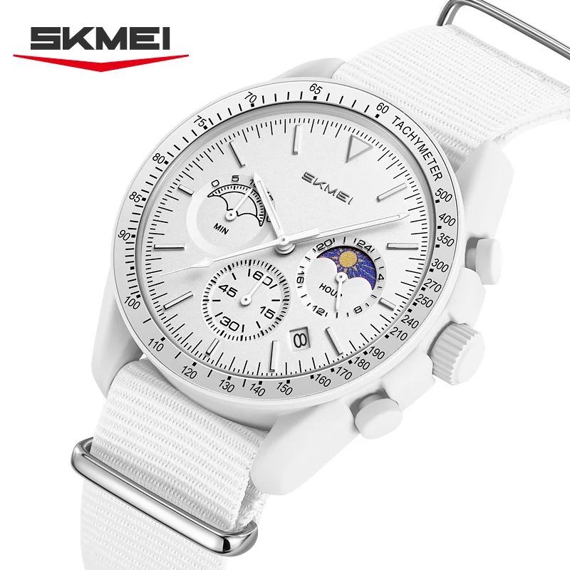SKMEI 9392 Quarz-Chronographen-Uhren für Herren und Damen, Datum, 30 m wasserdicht, Sport-Armbanduhr, modische Uhr mit Nylonarmband, Geschenke, reloj mujer
