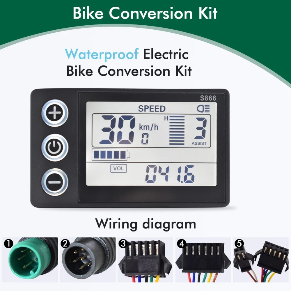 S866 Elektrofahrrad UART 2-Display Digital E Scooter Kabel Ebike Smart Fahrradcomputer Fahrradtacho Wasserdicht Straße