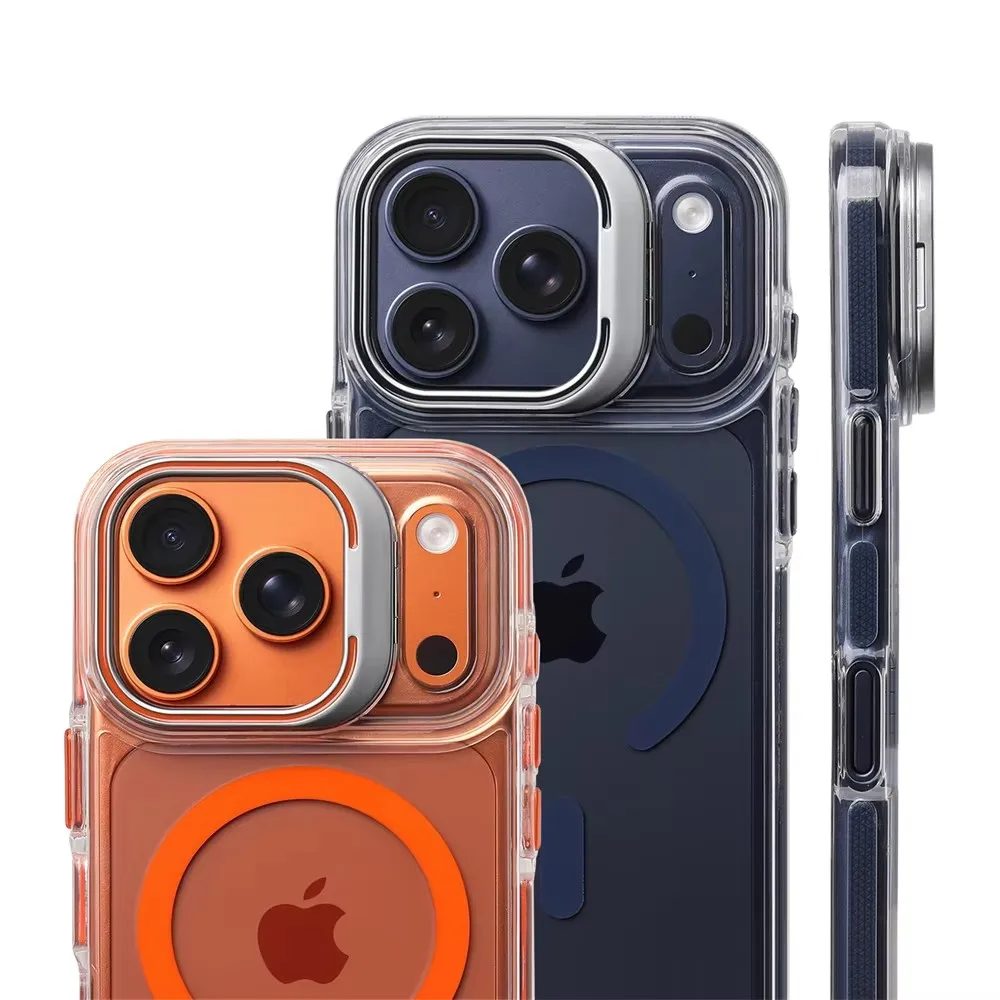 Luxuriöse magnetische stoßfeste klare Stoßstangenhülle für iPhone 17 Pro Max Air 16 15 14 13 12 Plus für Magsafe Lens Protect Stand Cover