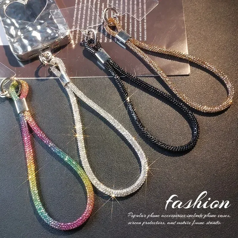 Glitzerndes, auffälliges Strass-Handy-Charm-Lanyard für iPhone, Diamant-Kristall, Handy-Handgelenkbänder, Schlüsselanhänger, zum Aufhängen, Anti-Verlust-Spiel