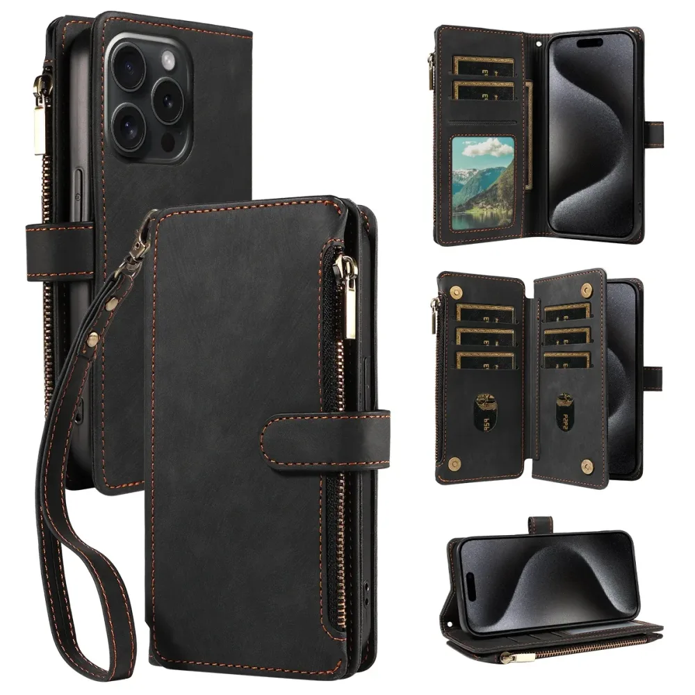 Reißverschluss PU-Leder Handyhülle für SamsungGalaxyA13 A14 A15 A21 A22 A23 A24 A25 A32 A34 A50 A54 Flip mit Kartenfächern Wallet Cover