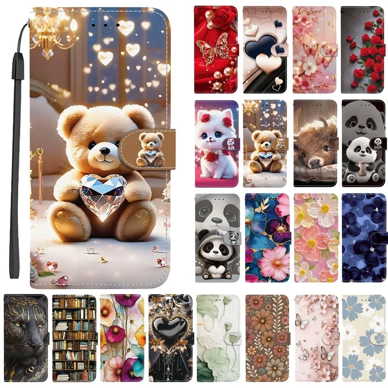 Elegante farbige Blumen-Geldbörsen-Handyhülle für Samsung Galaxy S24 Ultra S23 FE Plus Pro 5G, magnetische Flip-Lederhülle, 3D-Muster