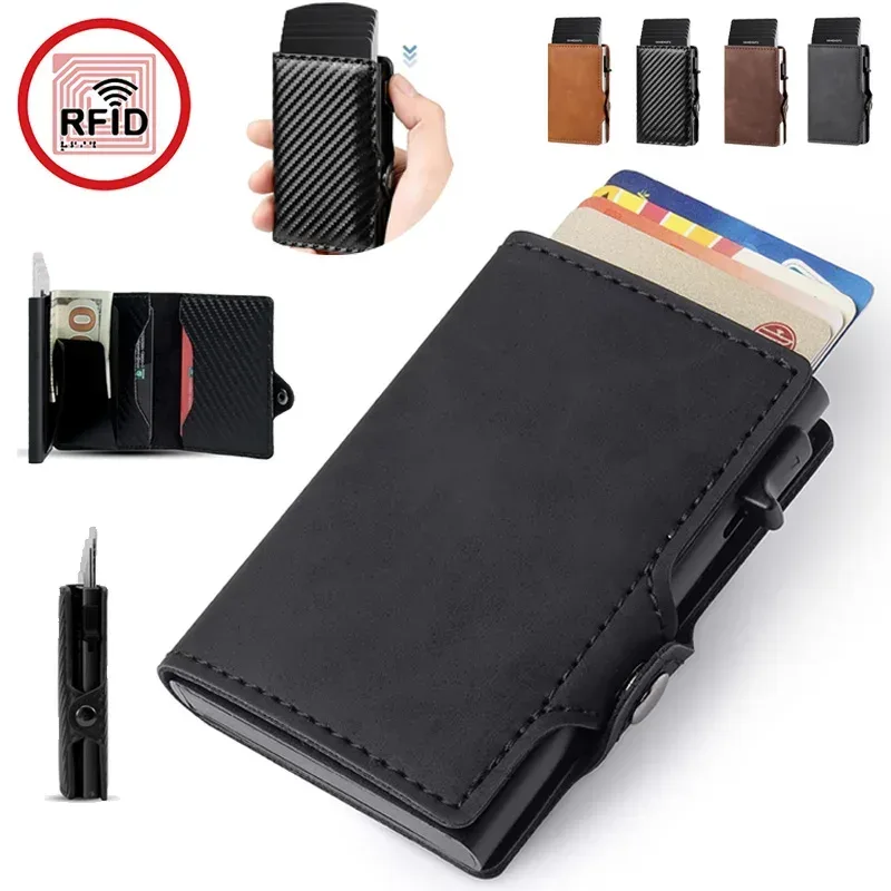RFID Anti-Scan Kartenhalter, Kohlefaser Herren Slim Wallet, Tragbarer Bank-ID-Kartenorganizer Multifunktionale Münz- und Geldaufbewahrungstasche