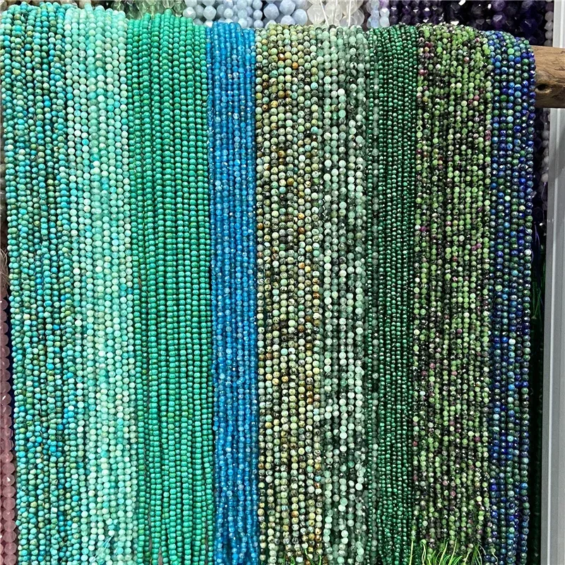 Mikro-Facettierte Perlen, Natursteinperlen, facettiert grün, smaragd, 2, 3 mm, lose Abstandshalterperlen für Schmuckherstellung, Halskette, DIY, Armband