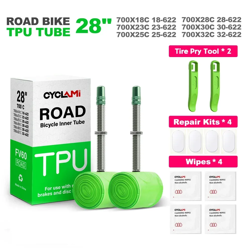 CYCLAMI Ultraleichter Fahrrad-TPU-Schlauch 700C 700 x 18 23 25 28 30 32 Rennrad-TPU-Material Reifen 45 mm 60 mm Länge französisches Ventil