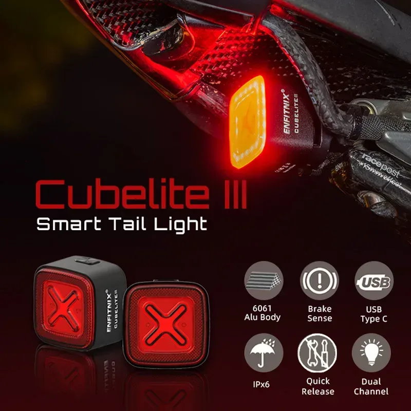 Enfitnix Cubelite III Smart Rücklicht Fahrradbremswarnlicht Ultrahelles Rücklicht USB-Aufladung LED Nachtwarnlicht