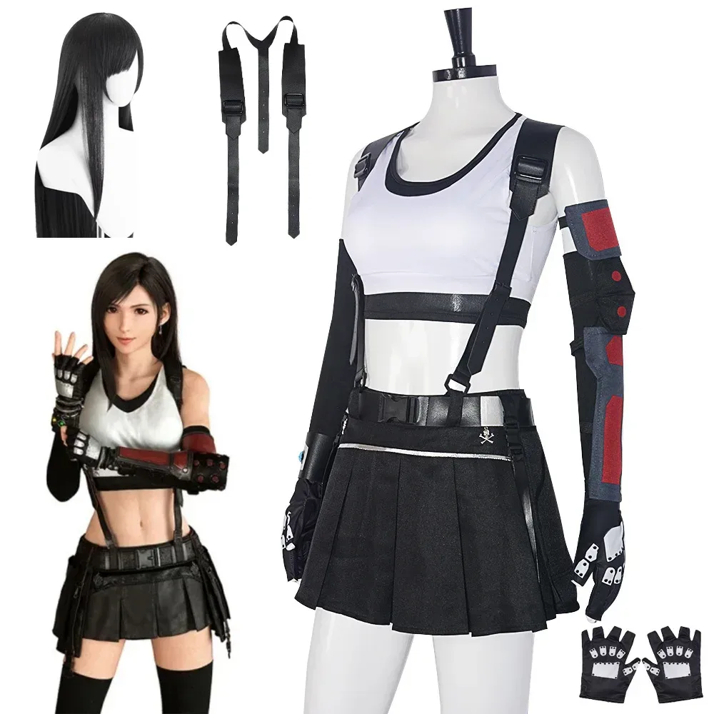 Tifa Lockhart Cosplay Kostüm Karnevals-Uniform Perücke Anime Halloween Kostüme Damen Spiel