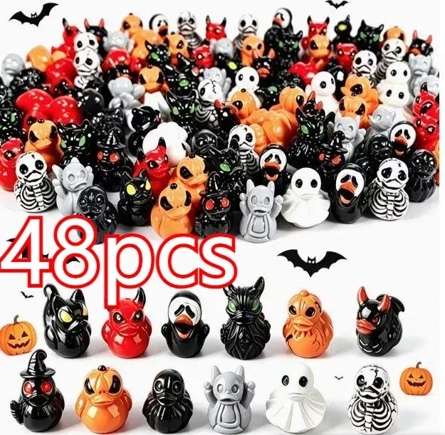 12-teiliges Set Mini-Halloween-Enten und Geister-Miniaturen aus Harz für Garten, Feenlandschaft, Heim-DIY-Dekoration