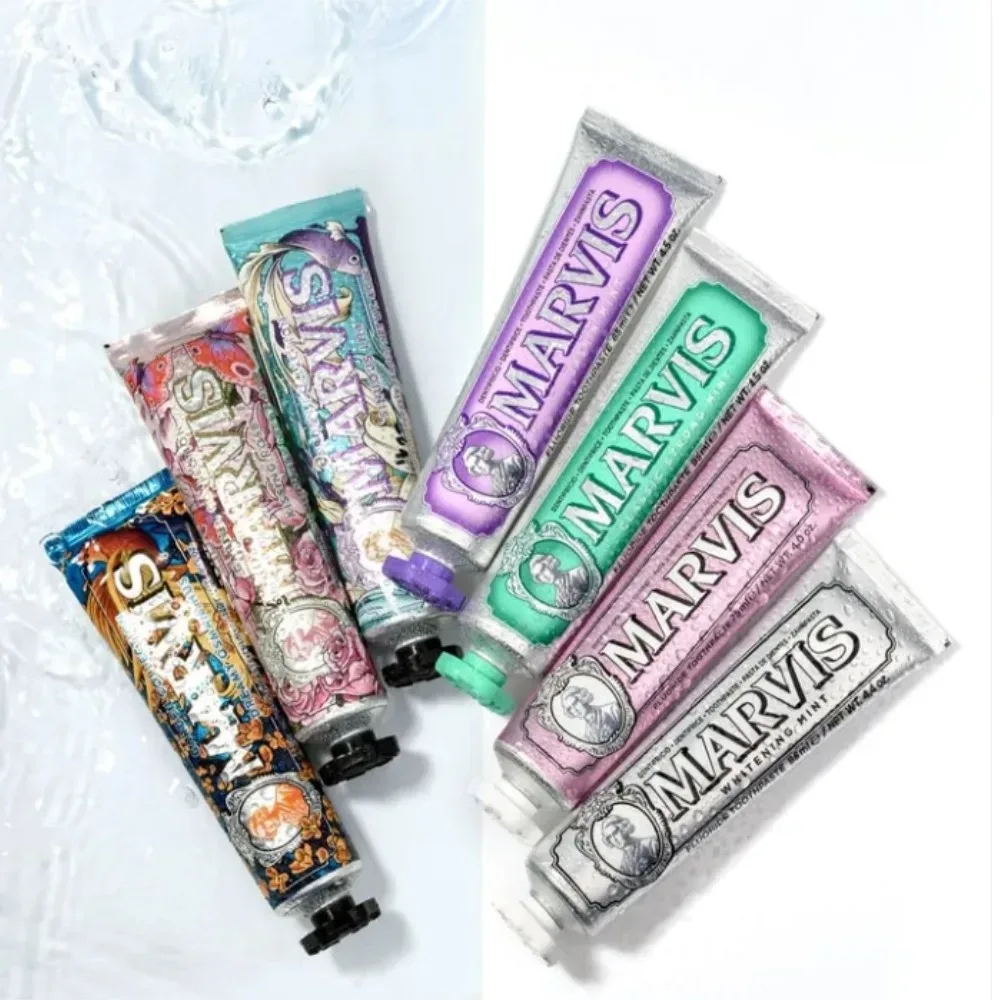 Original Marvis Whitening Mint Zahnpasta erfrischt den Atem, entfernt Rauchflecken, hellt die Zähne auf, beugt Karies vor, blumige Zahnpasta.