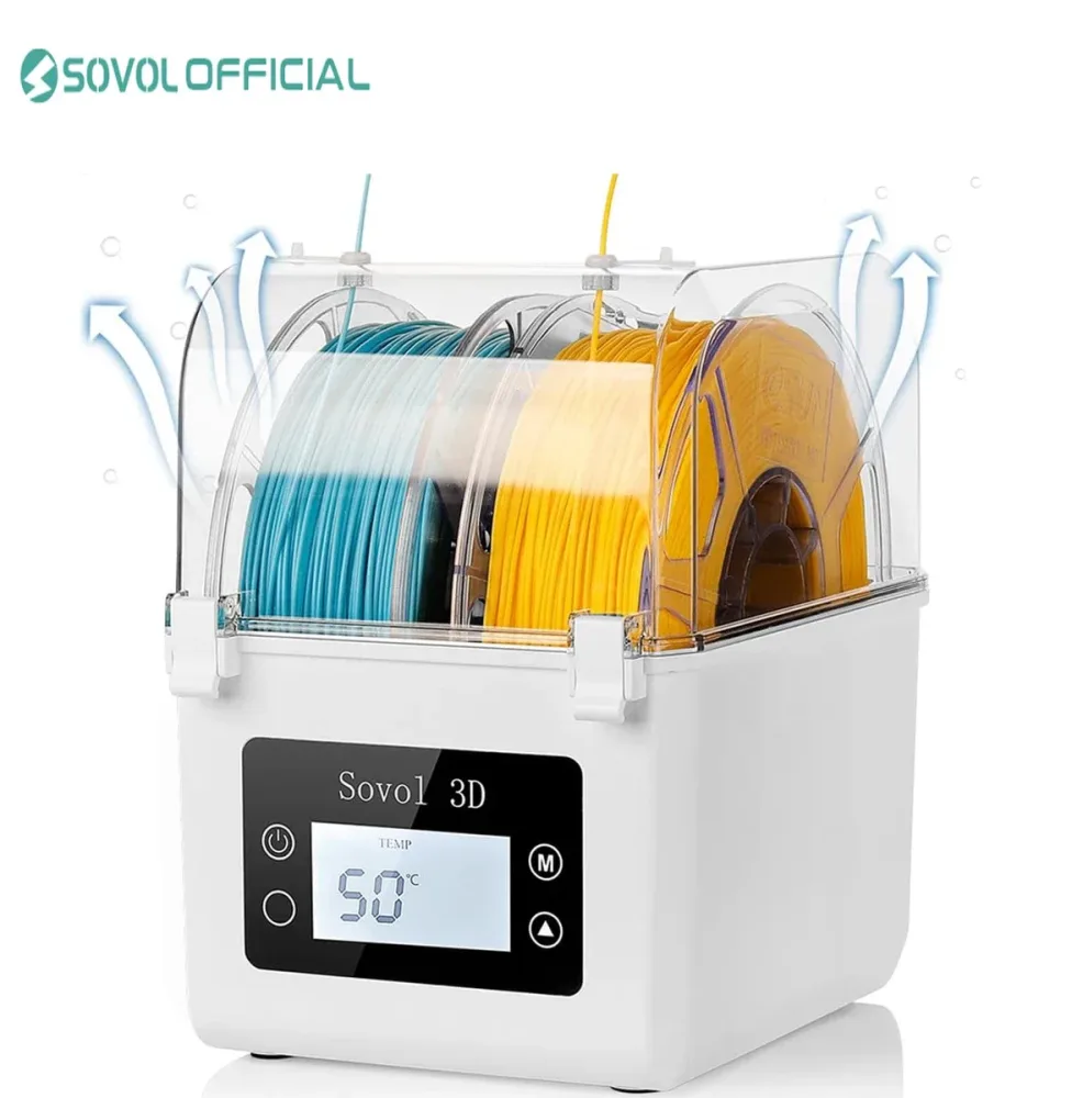 Sovol 2 Rollen Filament-Dörrgerät, Spulenhalter, Filamente, Trockenbox für 1,75 mm, 2,85 mm ABS, PLA, PETG, TPU, FDM-Material, 3D-Drucker