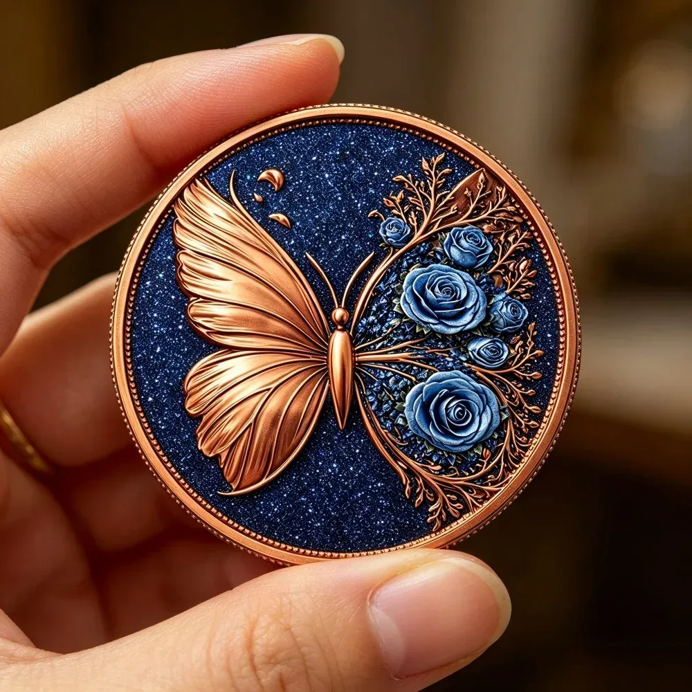METAMORPHOSIS BUTTERFLY 1 AVDP Oz .999 Reines Kupfer Rundmedaillon mit Glänzendem Staub 3D Relief Kupfermedaillon für Sammler