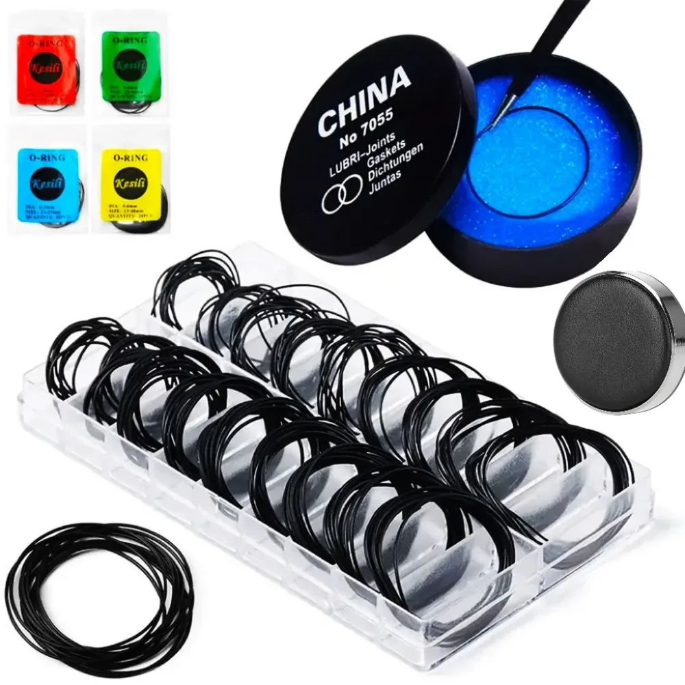 Uhrenreparaturwerkzeuge, 1 Box, Uhrengehäuse, Gummi, wasserdichter O-Ring, ölbeständige Dichtung der unteren Abdeckung der Uhr, 0,5/0,6 mm O-Ring-Dichtung