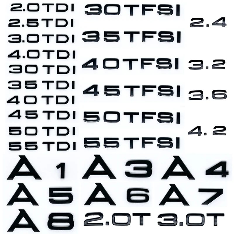 Gelten für Kofferraum Aufkleber 3D ABS 2,0 2,5 3,0 4,0 5,0 TDI 30 35 40 45 50 55 TFSI TDI Für A1 A3 A4 A5 A6 A7 A8 Q2 Q3 Q5 Q7