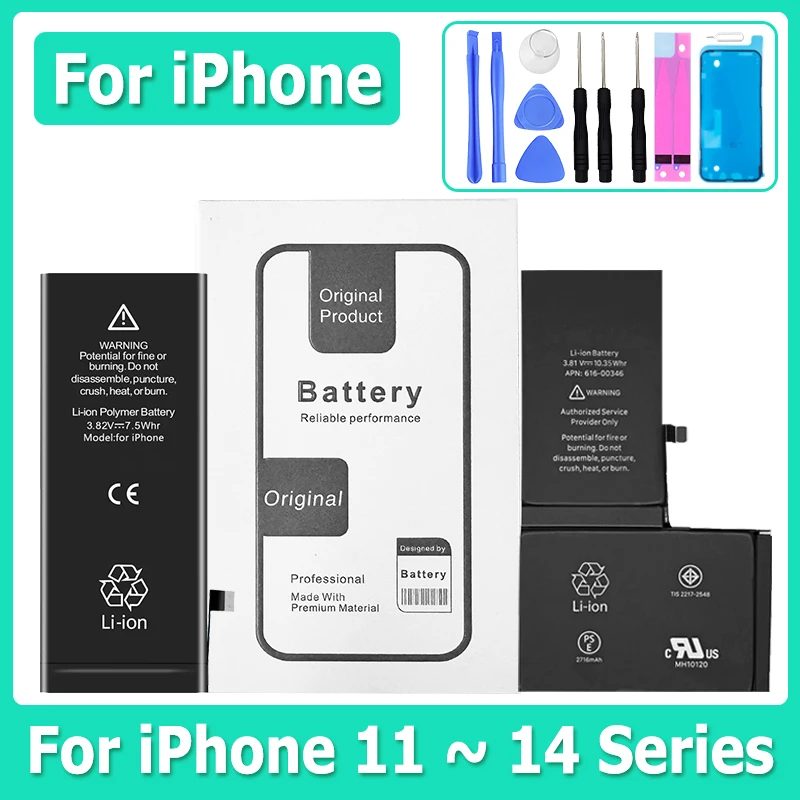 0-Zyklus-Akku mit hoher Kapazität für iPhone 11 11Pro 12Pro 12 13 14 13Pro 14Pro Max Mini-Telefon-Bateria + kostenloses Werkzeug-Set