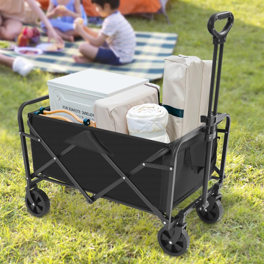 253LBS Zusammenklappbarer Bollerwagen - Faltbarer Mehrzweckwagen mit Großer Kapazität für Outdoor-Camping/Strand/Einkaufen (Schwarz)