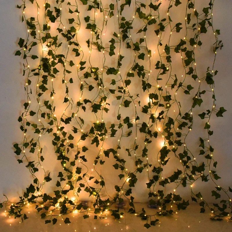 2/5/10M Seidenblätter Fake Creeper Green Leaf Ivy Vine LED-Lichterketten für Zuhause, Hochzeit, Hängegirlande, künstliche Pflanzen, Dekor