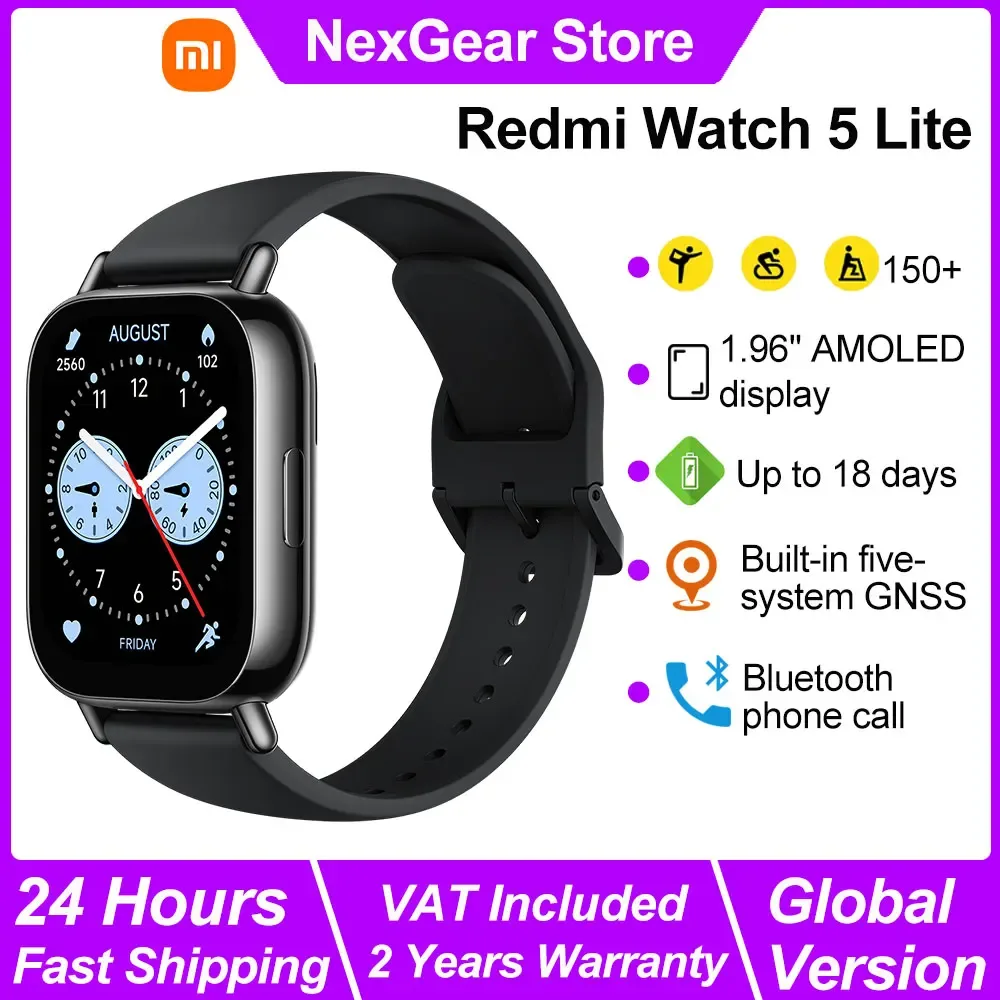 Xiaomi Redmi Watch 5 Lite Smartwatch, 1,96 Zoll AMOLED-Display, ganztägige Blutsauerstoff- und Herzfrequenzüberwachung, Bluetooth-Telefonanrufe Smartwatch