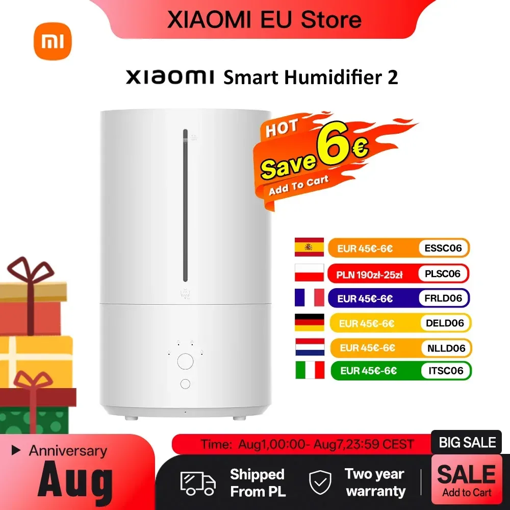 Xiaomi Smart Luftbefeuchter 2, verbesserter 4,5 l intelligenter Luftbefeuchter, UV-C-Licht, Luftreiniger, automatischer Modus, leise für Zuhause