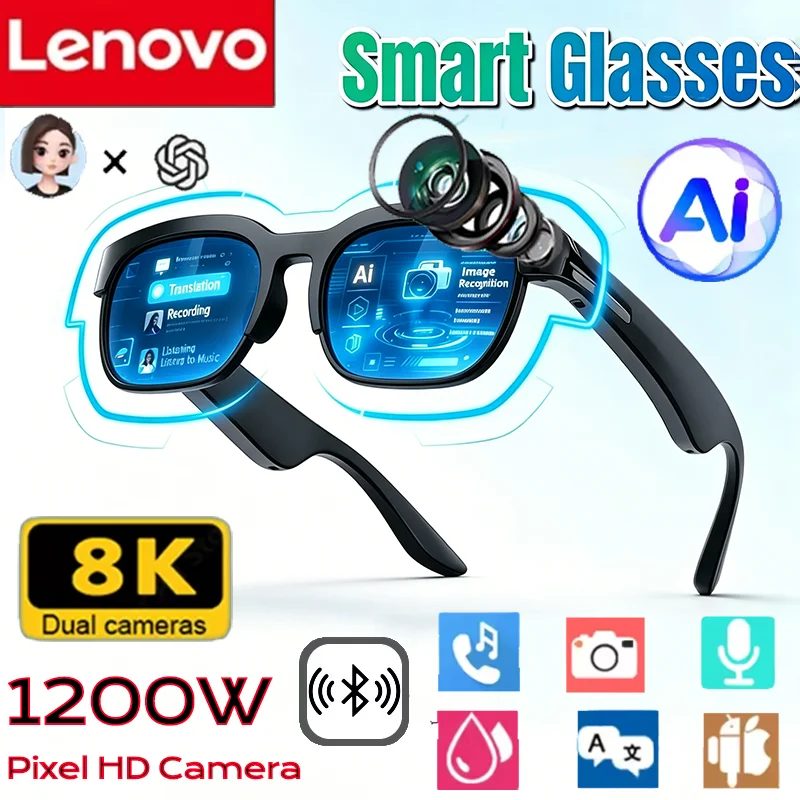 Lenovo Smart Glasses 2026 Neu: KI-Übersetzung, Bluetooth-Konversation, Aufnahme, Musikwiedergabe ? Smarte Sonnenbrille für Damen und Herren
