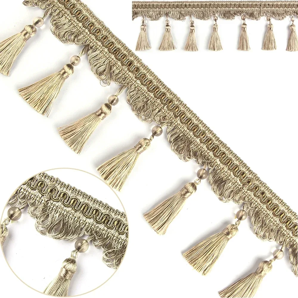 5 Meter Quasten-Fransenbesatz, Kristallperlen, Quasten, Spitze für DIY Nähen, Stoff, Vorhang-Zubehör, Spitze, Dekoration, Spitzenstoff