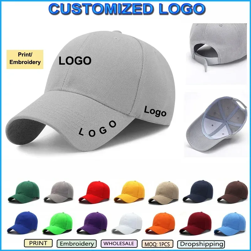 Individuelles Logo Hut Unisex Baseball Kappe Männer Frauen Snapback Hut Lässig Einfarbig Hip Hop Papa Caps Erwachsene Sport Hut gorras hombre