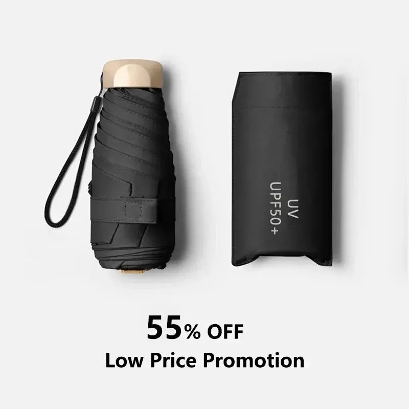 1 Stück 55 % Rabatt auf Mini-Sonnenschirm, Taschen-Regenschirm, Vinyl, faltbar, UV-Ultraviolett-Schutz, Sonnenschutz, Taschen-Sonnenschirm-Kapsel