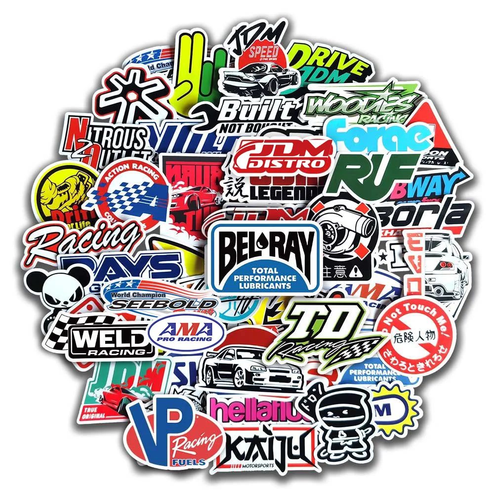10/20/50/100 Stück coole JDM-Aufkleber für Auto, Auto, Modifizieren, Motorrad, Roller, Fahrrad, Skateboard, Laptop, Graffiti, Vinyl-Aufkleber, Aufkleberbombe