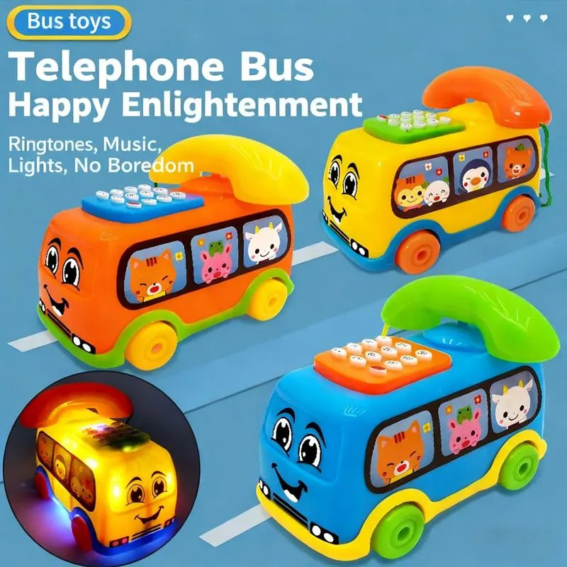 Kinder-Telefonbus-Auto, Montessori-Lernspielzeug für Kleinkinder ab 1 Jahren, Tastatur, Intelligenzverbesserung, Autospielzeug