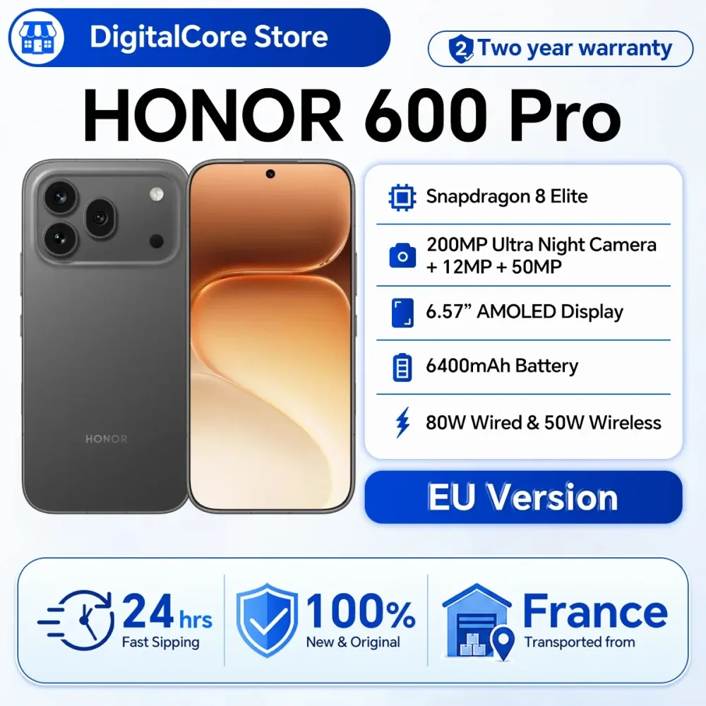 HONOR 600 Pro 5G Smartphone EU-Version Snapdragon 8 Elite 6,57-Zoll-AMOLED-Display 6400 mAh 80 W SuperCharge 50 W kabellos 12 GB + 512 GB 200 MP AI Ultra Night Metall-Unibody-Design eSIM AI-Taste NFC