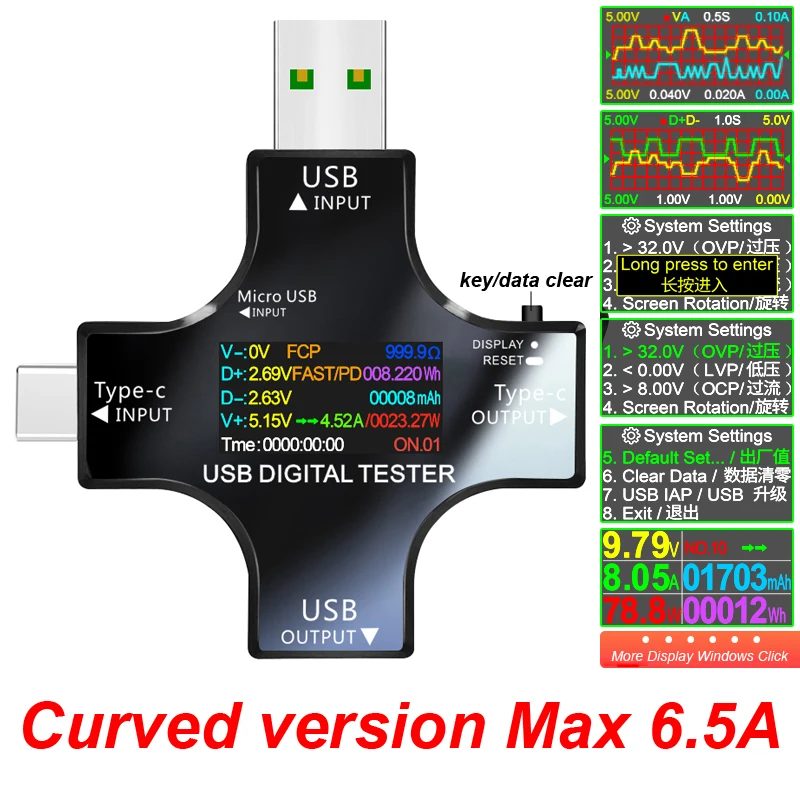 USB Tester TFT Farbe Bluetooth Typ-C PD Digital Voltmeter Strom Meter Amperemeter Spannung USB Strom Tester Messung