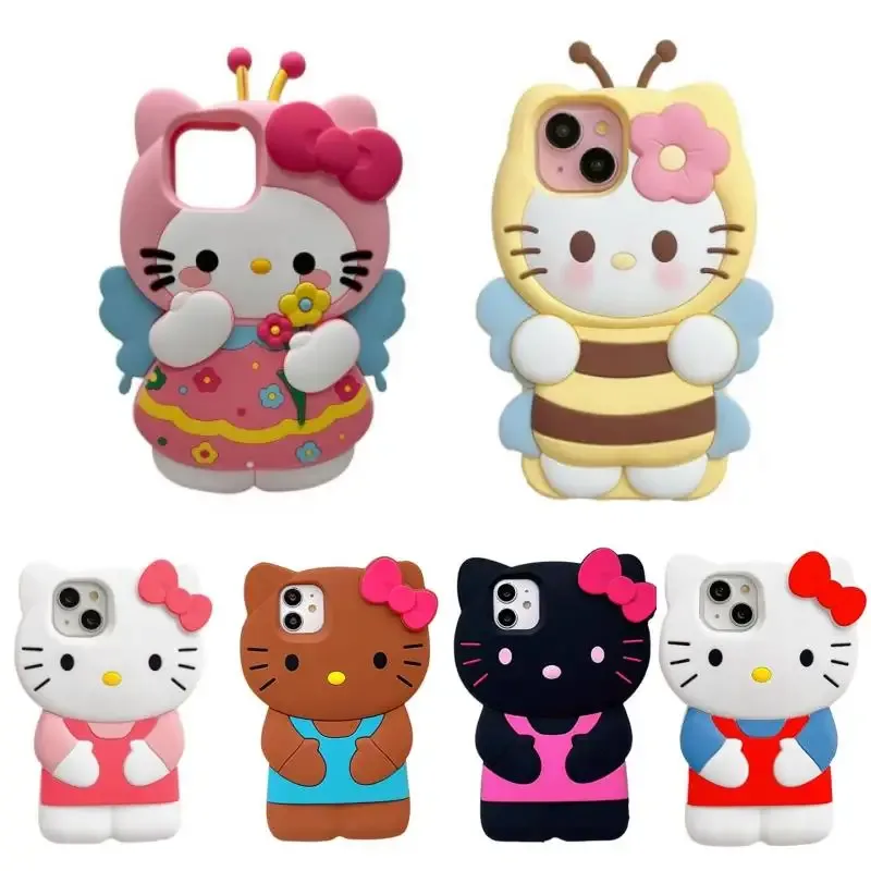 Sanrio 3D Cartoon Hello Kitty Schleife Niedliche Handyhülle für iPhone 17 16 15 14 13 12 Pro Max 11 Xs XR 7 8 Plus SE Weiche Silikonhülle