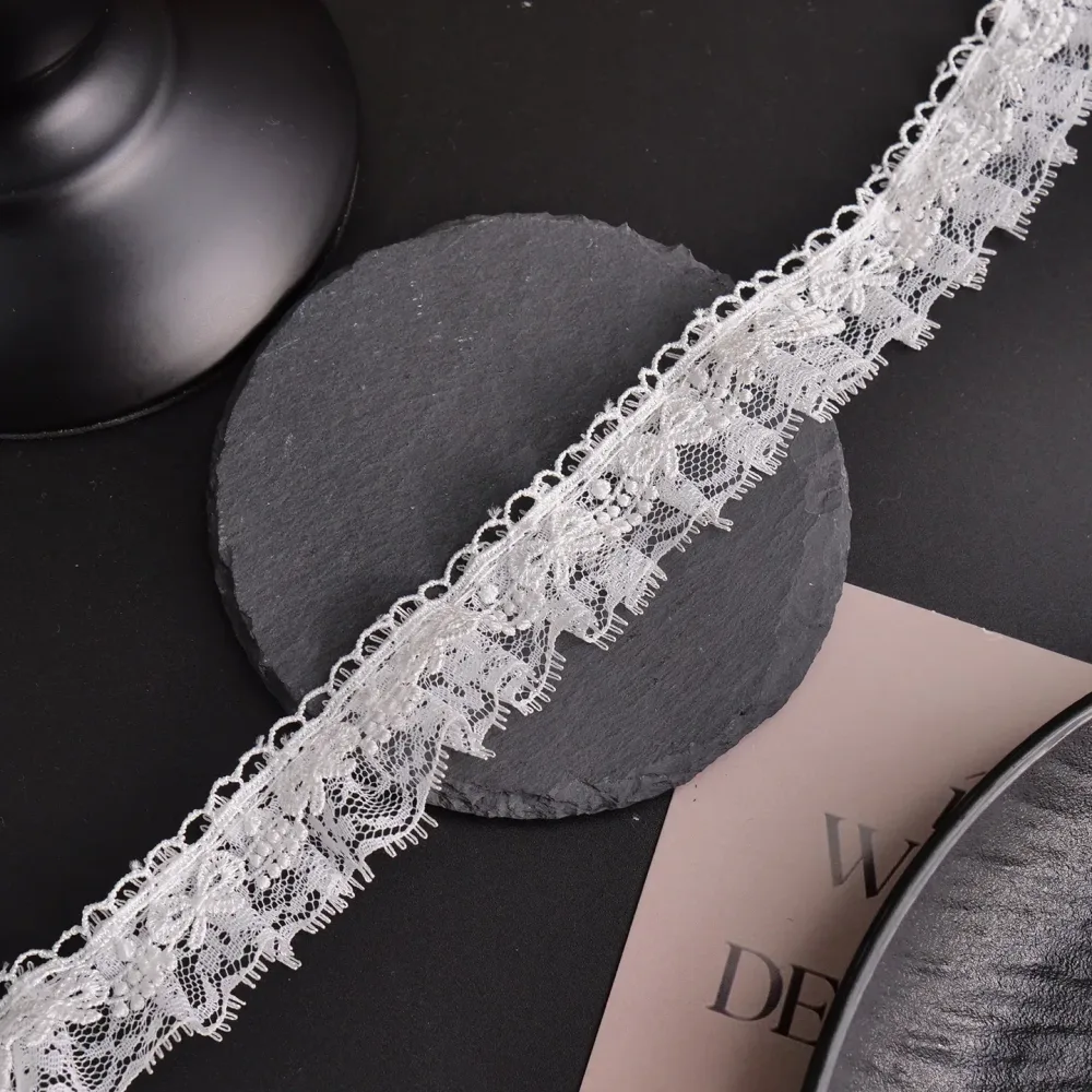 Weißes Spitzenband mit Schleife, bestickter Rand für Kleider, Braut, Hochzeit, Dekoration, Blumenstrauß, Bastelmaterialien, plissierter Stoff