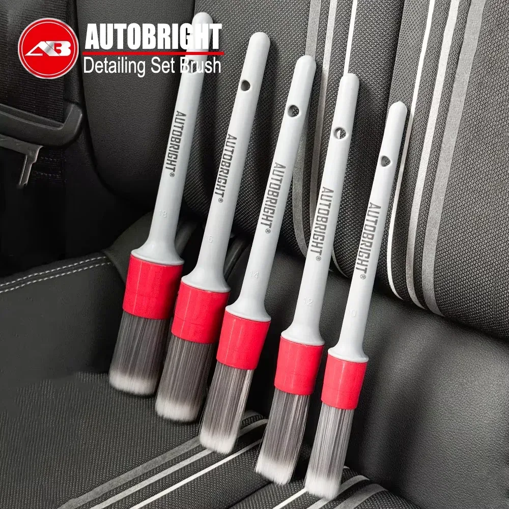 AUTOBRIGHT 5-teilige Autowaschbürsten, hochwertige weiche Bürste, dichte Borsten, Auto-Detaillierung, sauberes Innenrad, silbernes Pinselset, Werkzeug