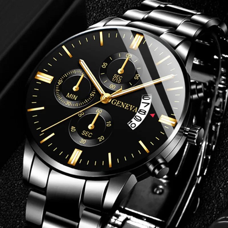 Luxuriöse Edelstahl-Herrenuhr mit Kalender Quarz-Armbanduhr Modische Geschäftsuhr für Männer Reloj Hombre