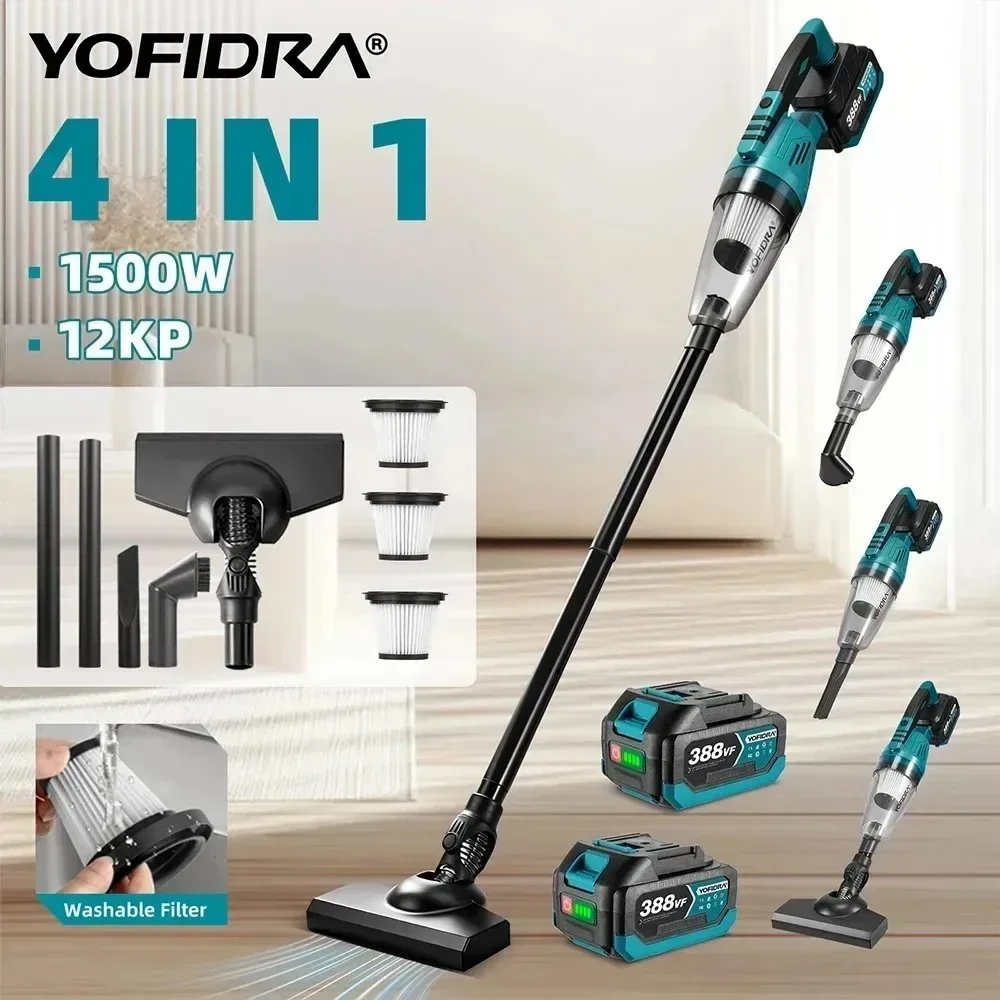 YOFIDRA 1500W 12KPA Elektrische Cordless Staubsauger Tragbare 2IN1 Haushalt Auto Reinigung Power Tool Für Makita 18V Batterie pin