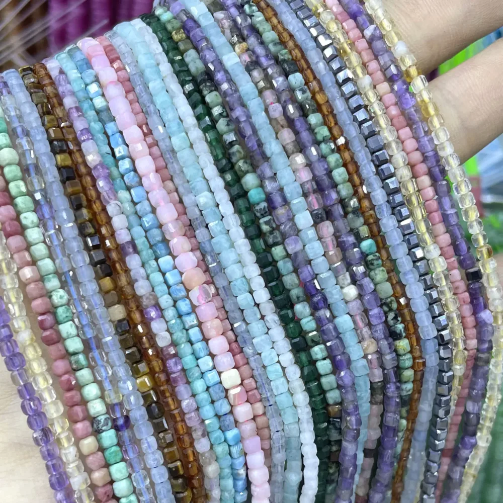 Natürliche Facettierte Würfel Granat Turmalin Apatit Aquamarin Stein Quadrat Spacer Perlen Für Schmuck Machen Diy Armband 2X2MM