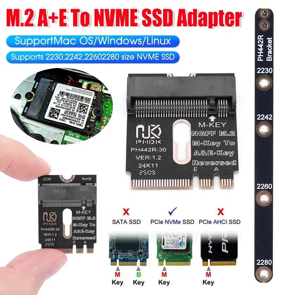 M.2 Key A+E zu NVME SSD Adapter M.2 WIFI Schnittstelle A/E Key zu M Key gen3 X4 für 2230 2242 2260 2260 2260 2280 SSD Riser Karte