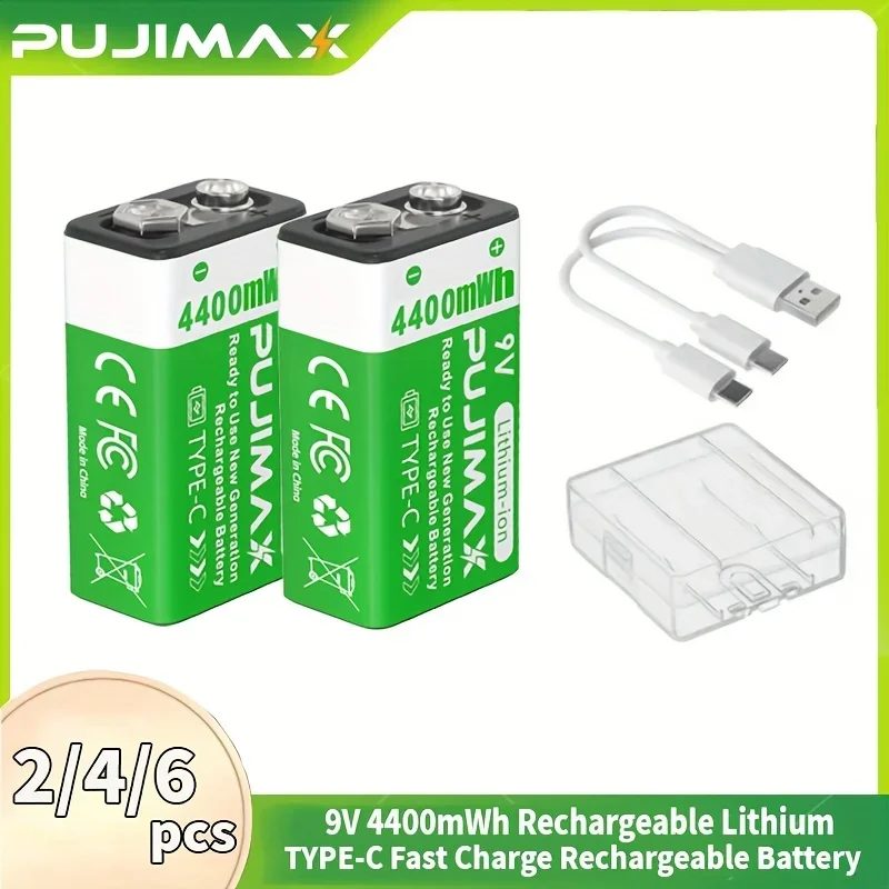 PUJIMAX USB 9V Akku 4400mWh Typ-C Wiederaufladbare 6F22 9V Li-Ion Akku Für RC Hubschrauber modell Multimeter Spielzeug