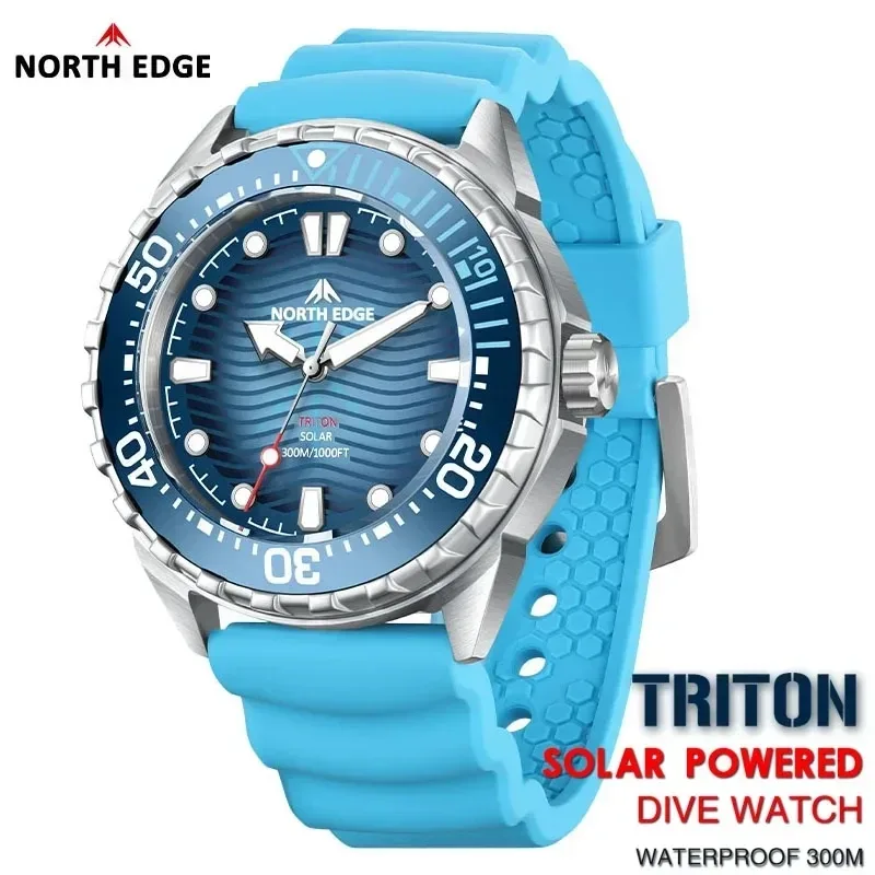 NORTH EDGE 2025 Neue TRITON Solarbetriebene Taucheruhr Herren Luxus Quarzuhren für Herren 316L Edelstahlgehäuse Wasserdicht 300 m