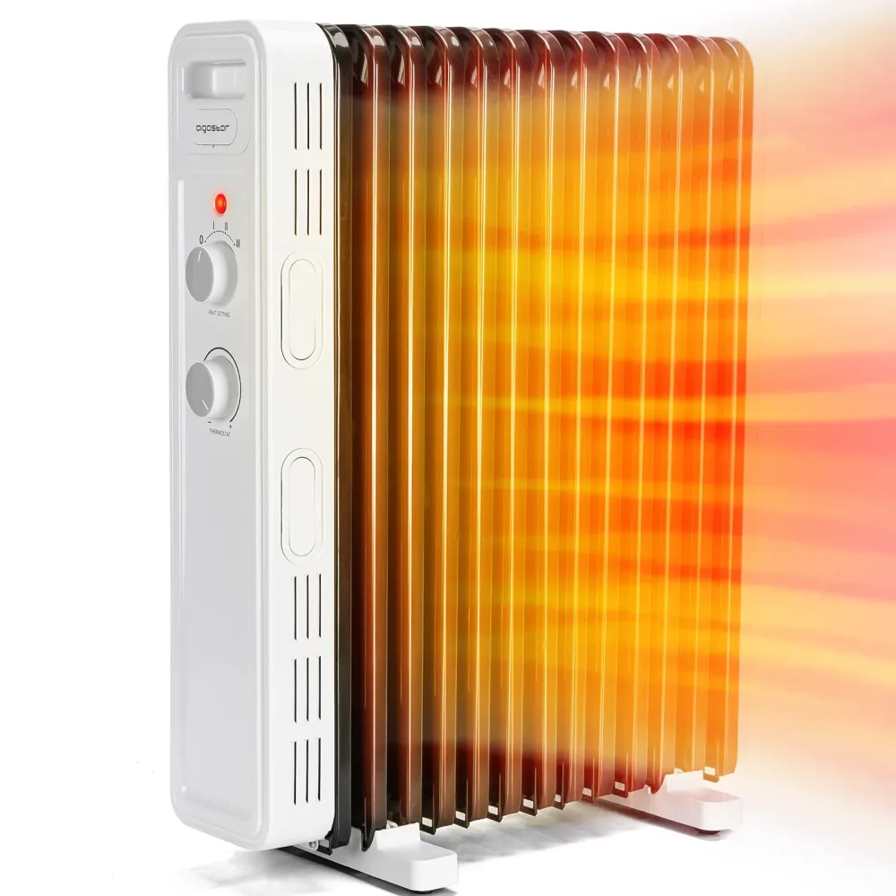 Aigostar Ölradiator 2500 Watt Energiesparend Heizkörper mit Thermostat, 13 Rippen für 30m², Heizung Elektrisch 3 Heizstufen, Kipp & Überhitzungsschutz, Mobiler Elektroheizung Heizgerät